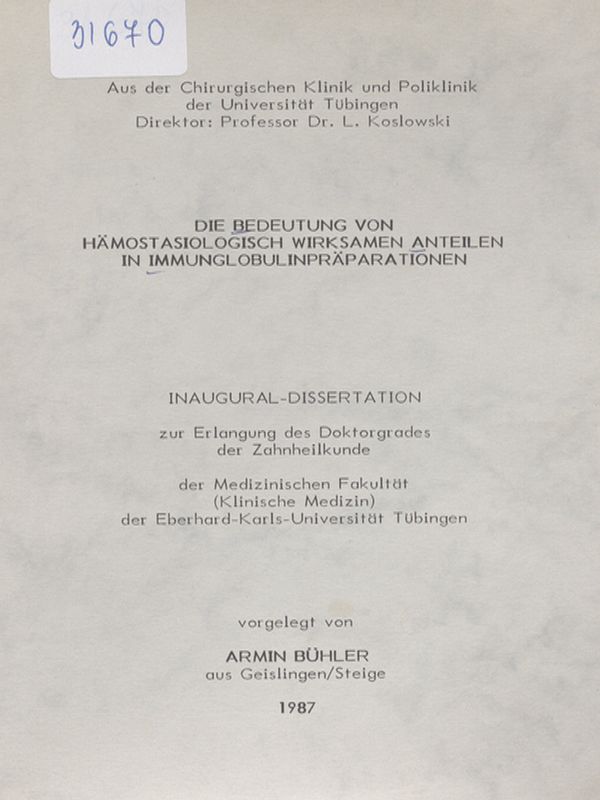 Die Bedeutung von hamostasiologisch wirksamen Anteilen in Immunglobulinpraparationen