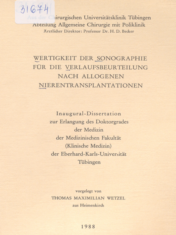 Wertigkeit der Sonographie fur die Verlaufsbeurteilung nach allogenen Nierentransplantationen