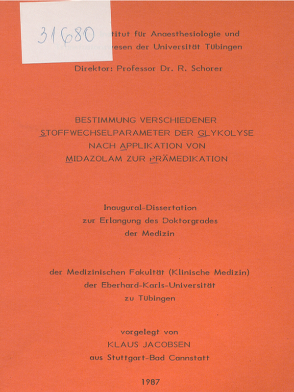 Bestimmung verschiedener Stoffwechselparameter der Glykolyse nach Applikation von Midazolam zur Pramedikation