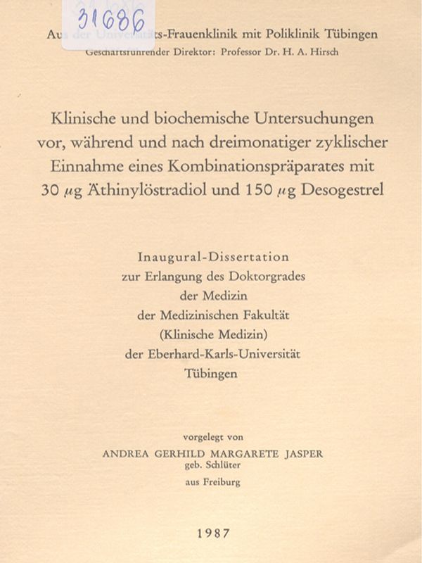 Klinische und biochemische Untersuchungen vor, wahrend und nach dreimonatiger zyklischer Einnahme eines Kombinationspraparates mit 30 mg Athinylostradiol und 150 mg Desogestrel