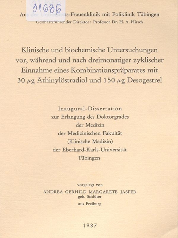 Klinische und biochemische Untersuchungen vor, wahrend und nach dreimonatiger zyklischer Einnahme eines Kombinationspraparates mit 30 mg Athinylostradiol und 150 mg Desogestrel