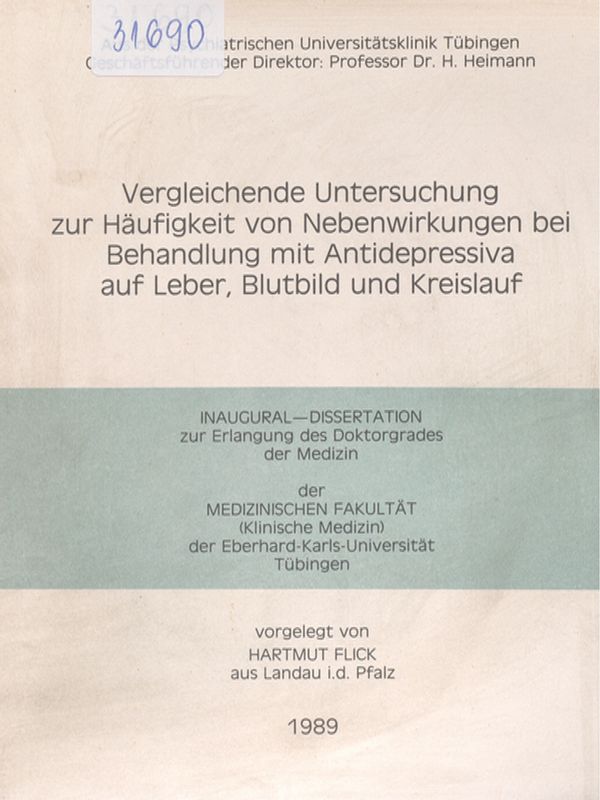Vergleichende Untersuchung zur Haufigkeit von Nebenwirkungen bei Behandlung mit Antidepressiva auf Leber, Blutbild und Kreislauf