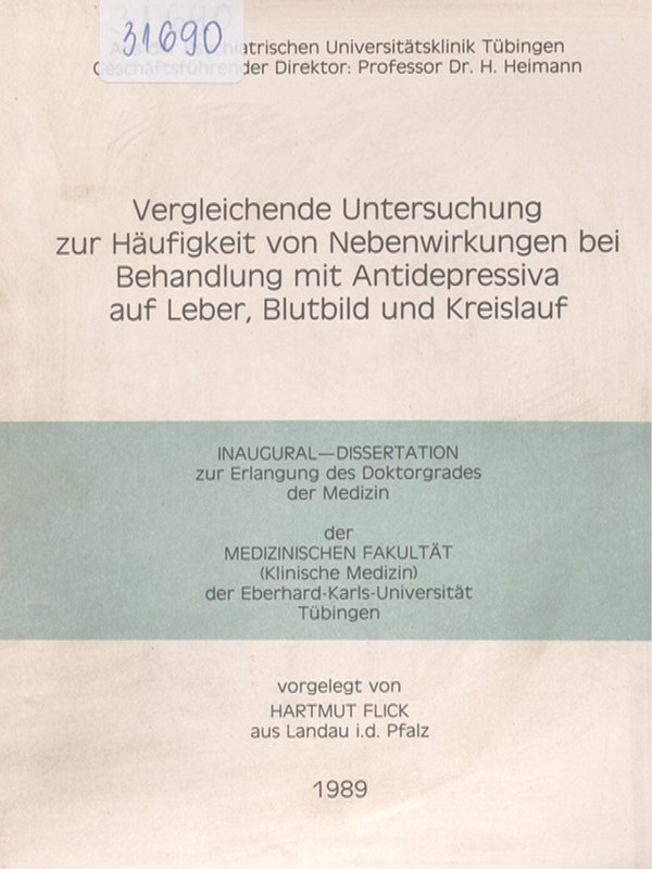 Vergleichende Untersuchung zur Haufigkeit von Nebenwirkungen bei Behandlung mit Antidepressiva auf Leber, Blutbild und Kreislauf