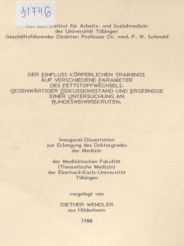 Der Einfluss korperlichen Trainings auf verschiedene Parameter des Fettstoffwechsels. Gegenwartiger Diskussionsstand und Ergebnisse einer Untersuchung an Bundeswehrrekruten