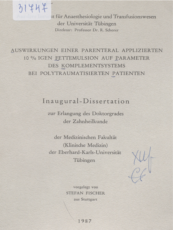 Auswirkungen einer parenteral applizierten 10 % igen Fettemulsion auf Parameter des Komplementsystems bei polytraumatisierten Patienten