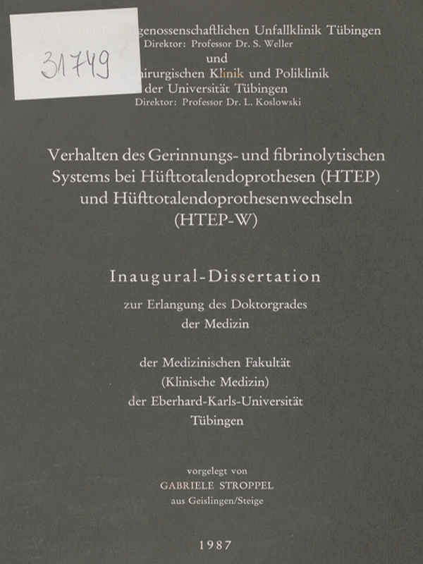 Verhalten des Gerinnungs- und fibrinolytischen Systems bei Hufttotalendoprothesen (HTEP) und Hufttotalendoprothesenwechseln (HTEP-W)