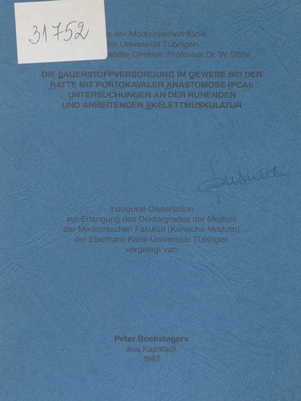 Die Sauerstoffversorgung im Gewebe bei der Ratte mit Portokavaler Anastomose (PCA) : Untersuchungen an der ruhenden und arbeitenden Skelettmuskulatur