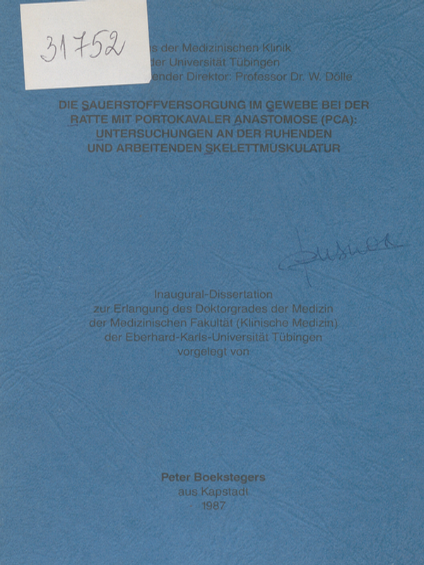 Die Sauerstoffversorgung im Gewebe bei der Ratte mit Portokavaler Anastomose (PCA) : Untersuchungen an der ruhenden und arbeitenden Skelettmuskulatur