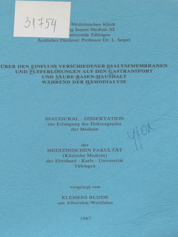 Uber den Einfluss verschiedener Dialysemembranen und Pufferlosungen auf den Gastransport und Saure-Basen-Haushalt wahrend der Hamodialyse