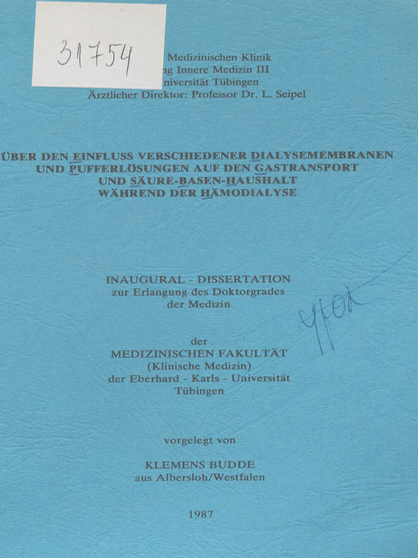 Uber den Einfluss verschiedener Dialysemembranen und Pufferlosungen auf den Gastransport und Saure-Basen-Haushalt wahrend der Hamodialyse