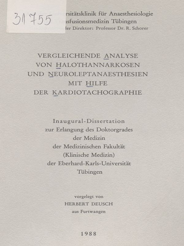 Vergleichende Analyse von Halothannarkosen und Neuroleptanaesthesien mit Hilfe der Kardiotachographie