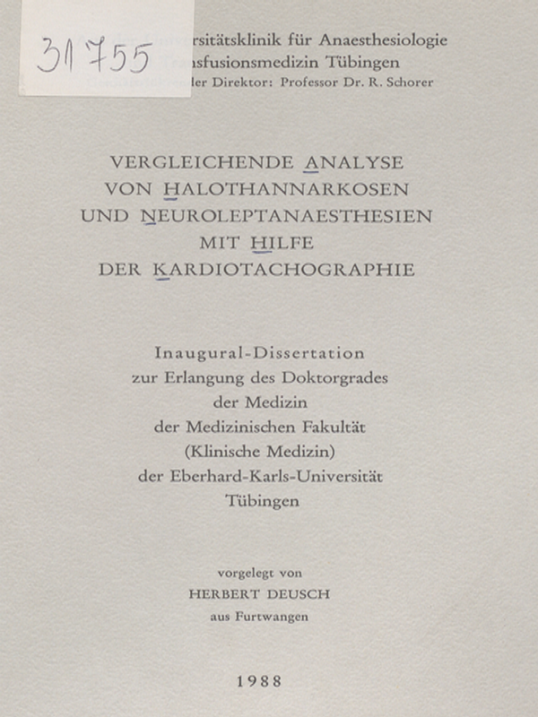 Vergleichende Analyse von Halothannarkosen und Neuroleptanaesthesien mit Hilfe der Kardiotachographie