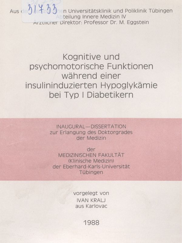 Kognitive und psychomotorische Funktionen wahrend einer insulininduzierten Hypoglykamie bei Typ I Diabetikern