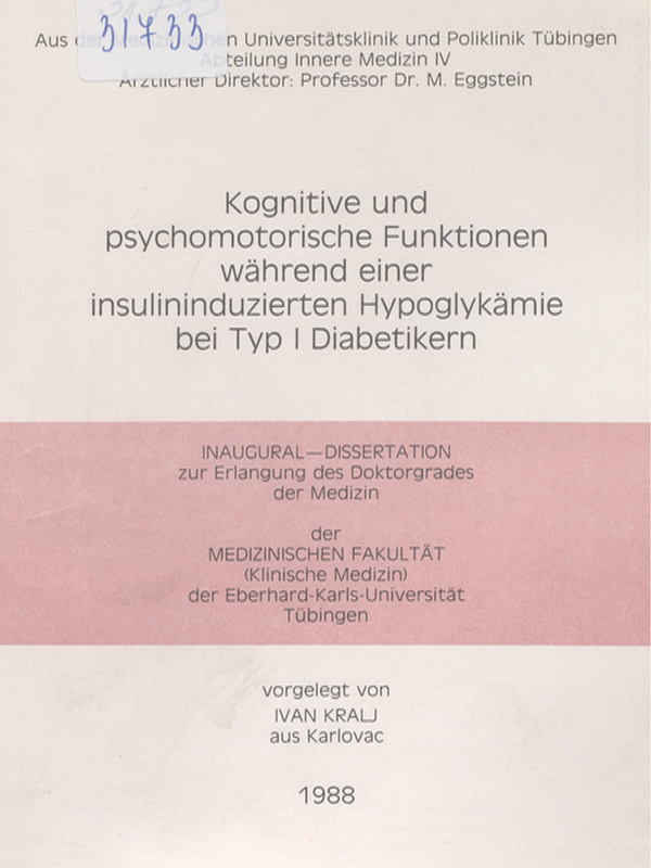 Kognitive und psychomotorische Funktionen wahrend einer insulininduzierten Hypoglykamie bei Typ I Diabetikern