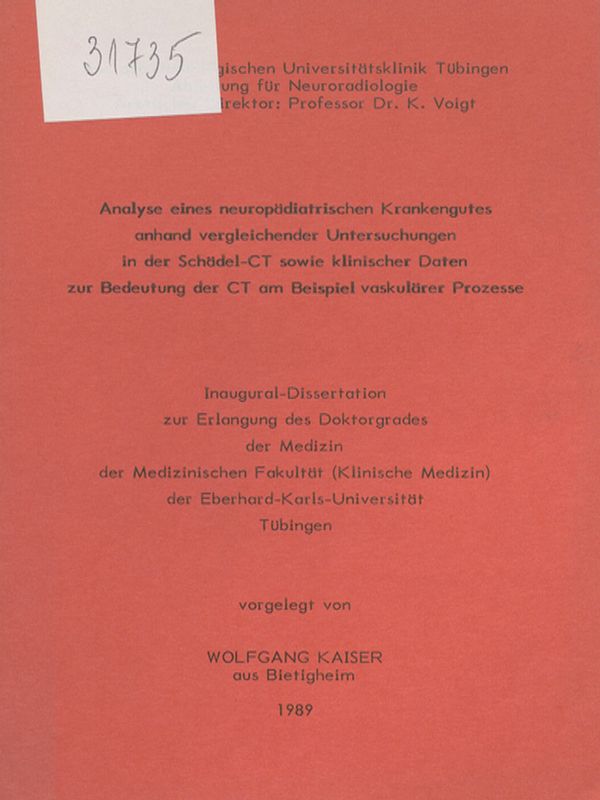 Analyse eines neuropadiatrischen Krankengutes anhand vergleichender Untersuchungen in der Schadel-CT sowie klinischer Daten zur Bedeutung der CT am Beispiel vaskularer Prozesse