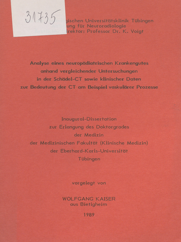 Analyse eines neuropadiatrischen Krankengutes anhand vergleichender Untersuchungen in der Schadel-CT sowie klinischer Daten zur Bedeutung der CT am Beispiel vaskularer Prozesse