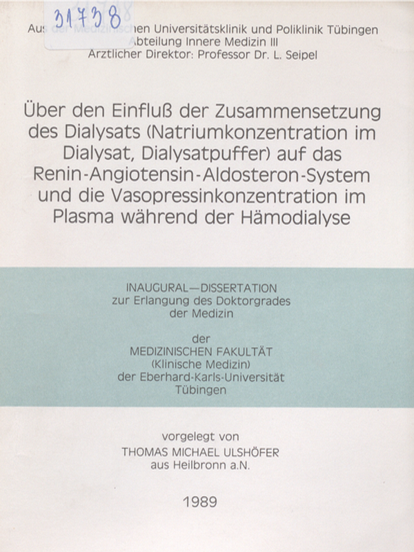 Uber den Einfluss der Zusammensetzung des Dialysats (Natriumkonzentration im Dialysat, Dialysatpuffer) auf das Renin-Angiotensin-Aldosteron-System und die Vasopressinkonzentration im Plasma wahrend der Hamodialyse