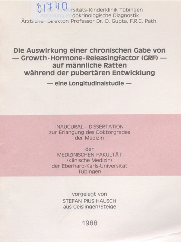 Die Auswirkung einer chronischen Gabe von Growth-Hormone-Releasingfactor (GRF) auf mannliche Ratten wahrend der pubertaren Entwicklung : Eine Longitudinalstudie