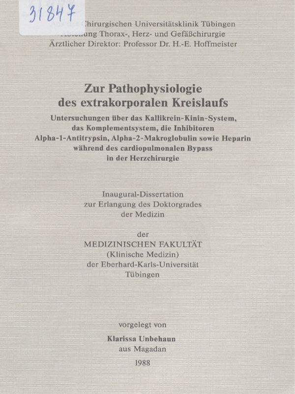 Zur Pathophysiologie des extrakorporalen Kreislaufs