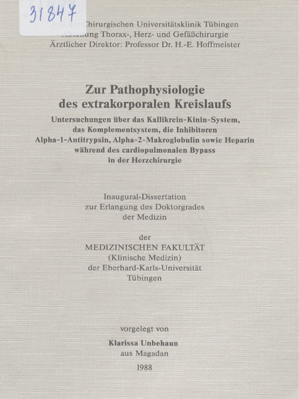 Zur Pathophysiologie des extrakorporalen Kreislaufs