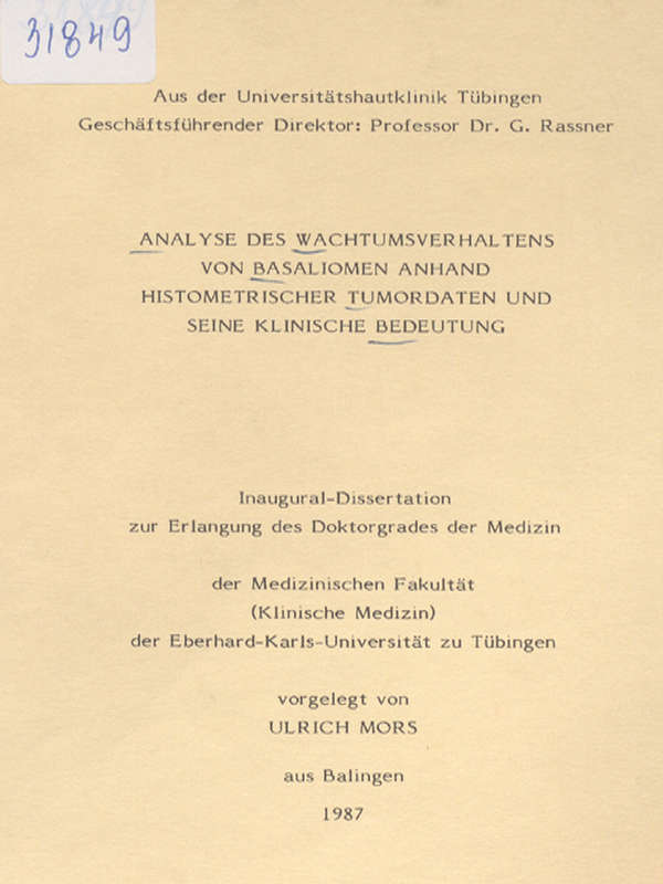 Analyse des Wachstumsverhaltens von Basaliomen anhand histometrischer Tumordaten und seine klinische Bedeutung