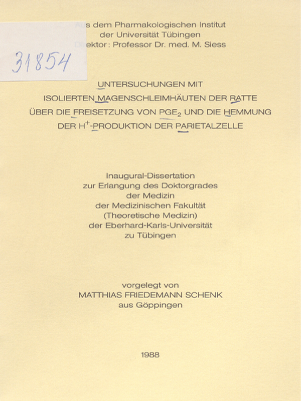 Untersuchungen mit isolierten Magenschleimhauten der Ratte uber die Freisetzung von PGE2 und die Hemmung der H+-Production der Parietalzelle