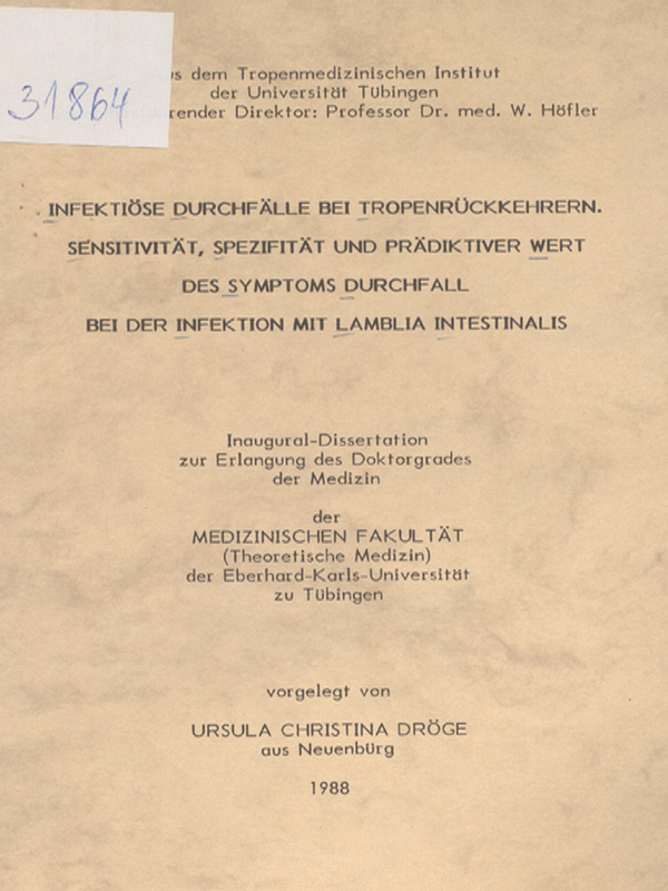 Infektiose Durchfalle bei Tropenruckkehrern. Sensitivitat, Spezifitat und prediktiver Wert des Symptoms Durchfall bei der Infektion mit Lamblia Intestinalis