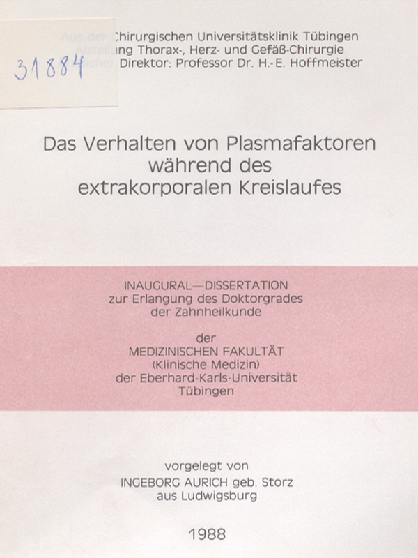 Das Verhalten von Plasmafaktoren wahrend des extrakorporalen Kreislaufes
