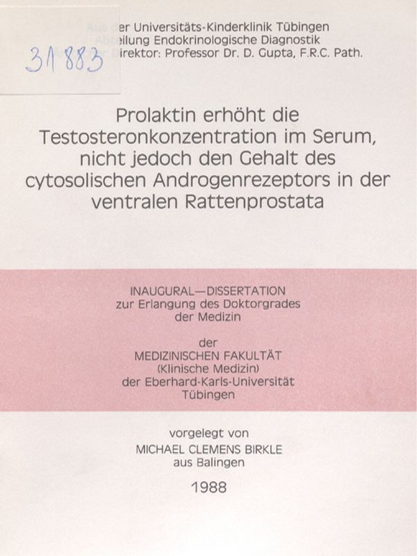 Prolaktin erhoht die Testosteronkonzentration im Serum, nicht jedoch den Gehalt des cytosolischen Androgenrezeptors in der ventralen Rattenprostata