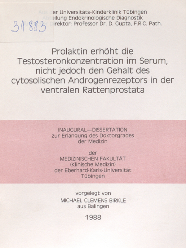 Prolaktin erhoht die Testosteronkonzentration im Serum, nicht jedoch den Gehalt des cytosolischen Androgenrezeptors in der ventralen Rattenprostata