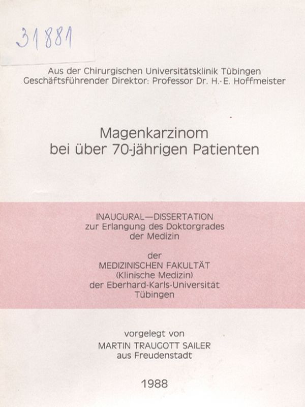 Magenkarzinom bei uber 70-jahrigen Patienten
