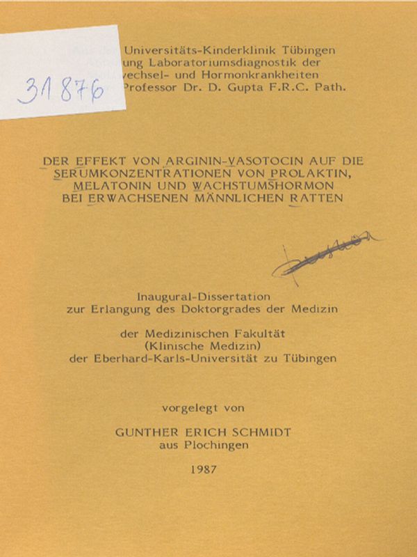 Der Effekt von Arginin-Vasotocin auf die Serumkonzentrationen von Prolaktin, Melatonin und Wachstumshormon bei erwachsenen mannlichen Ratten