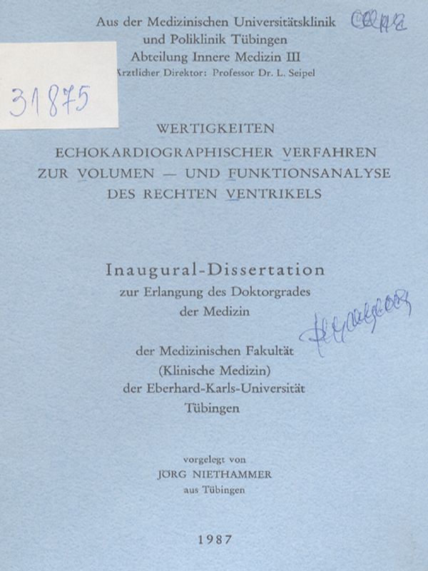Wertigkeiten echokardiographischer Verfahren zur Volumen - und Funktionsanalyse des rechten Ventrikels