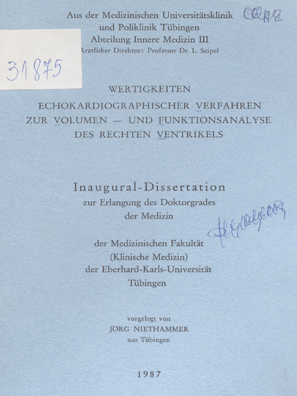 Wertigkeiten echokardiographischer Verfahren zur Volumen - und Funktionsanalyse des rechten Ventrikels