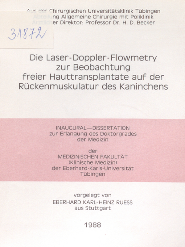 Die Laser-Doppler-Flowmetry zur Beobachtung freuer Hauttransplantate auf der Ruckenmuskulatur des Kaninchens