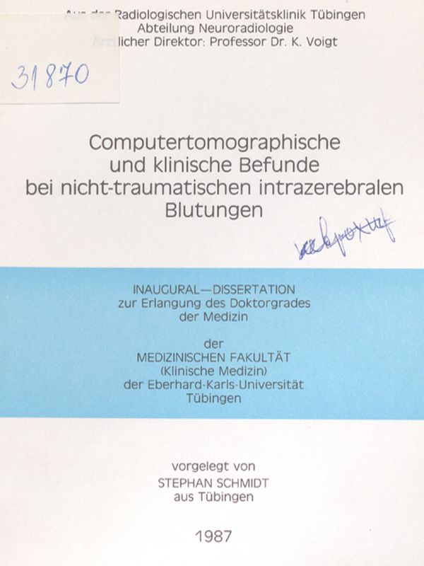 Computertomographische und klinische Befunde bei nicht-traumatischen intrazerebralen Blutungen