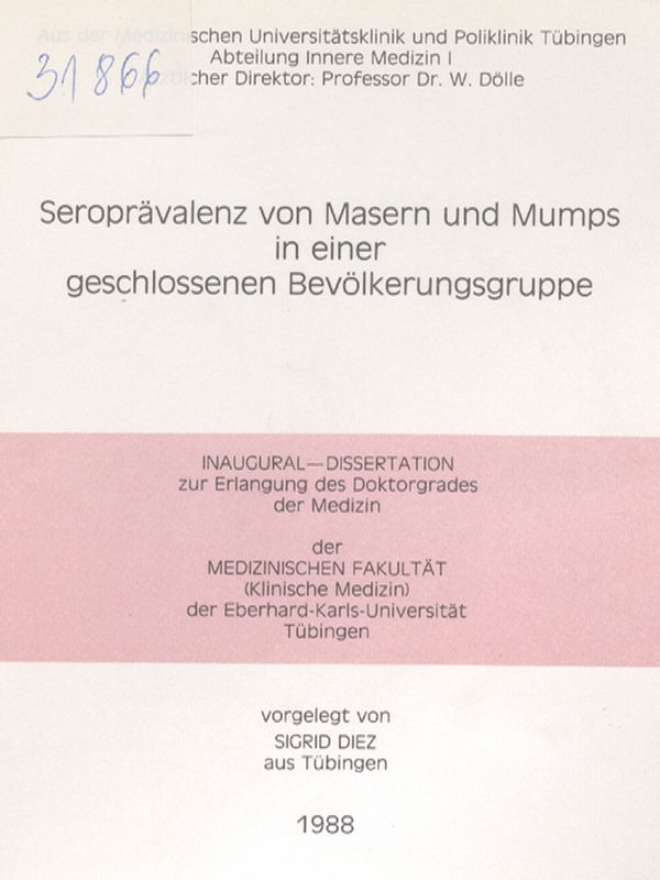 Seropravalenz von Masern und Mumps in einer geschlossenen Bevolkerungsgruppe