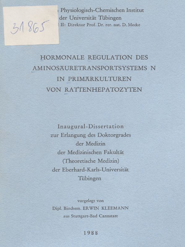 Hormonale Regulation des Aminosauretransportsystems N in Primarkulturen von Rattenhepatozyten