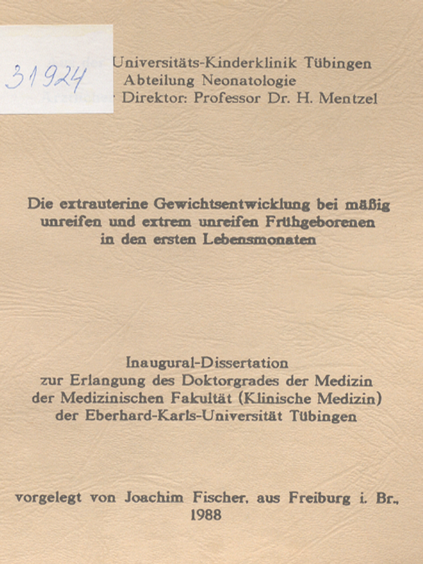 Die extrauterine Gewichtsentwicklung bei massig unreifen und extrem unreifen Fruhgeborenen in den ersten Lebensmonaten