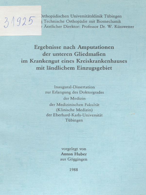 Ergebnisse nach Amputationen der unteren Gliedmassen im Krankengut eines Kreiskrankenhauses mit landlichem Einzugsgebiet
