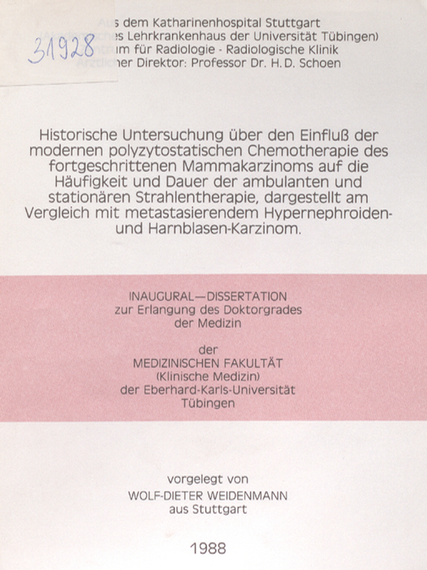 Historische Untersuchung uber den Einfluss der modernen polyzystostatischen Chemotherapie des fortgeschrittenen Mammakarzinoms auf die Haufigkeit und Dauer der ambulanten und stationaren Strahlentherapie, dargestellt am Vergleich mit ...