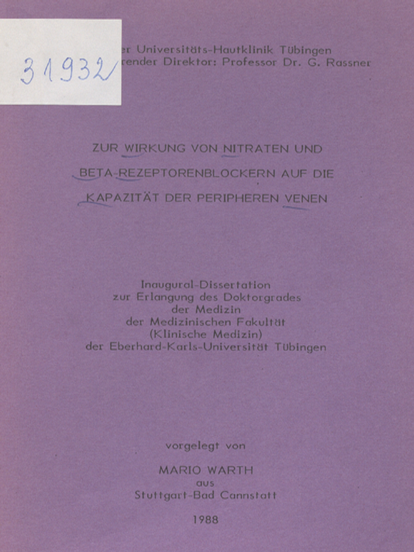 Zur Wirkung von Nitraten und Beta-Rezeptorenblockern auf die Kapazitat der peripheren Venen