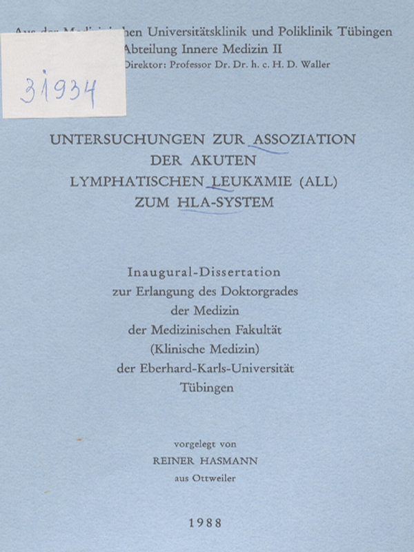 Untersuchungen zur Assoziation der akuten lymphatischen Leukamie (ALL) zum HLA-System
