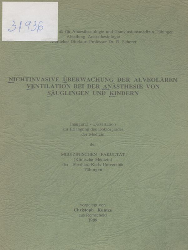 Nichtinvasive Uberwachung der alveolaren Ventilation bei der Anasthesie von Sauglingen und Kindern