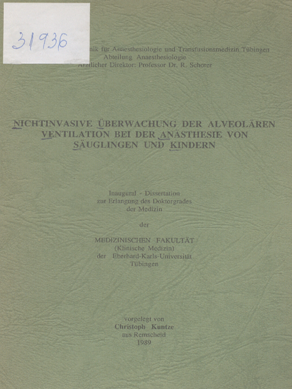 Nichtinvasive Uberwachung der alveolaren Ventilation bei der Anasthesie von Sauglingen und Kindern