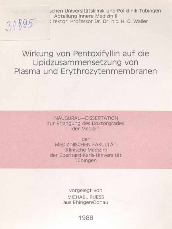 Wirkung von Pentoxifyllin auf die Lipidzusammensetzung von Plasma und Erythrozytenmembranen