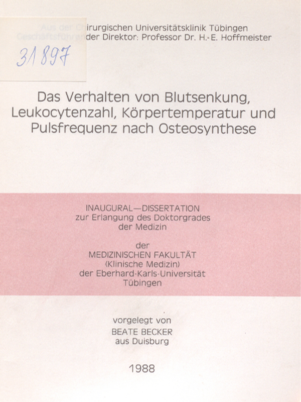 Das Verhalten von Blutsenkung, Leukocytenzahl, Korpertemperatur und Pulsfrequenz nach Osteosynthese