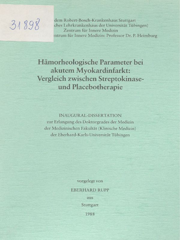 Hamorheologische Parameter bei akutem Myokardinfarkt: Vergleich zwischen Streptokinase- und Placebotherapie