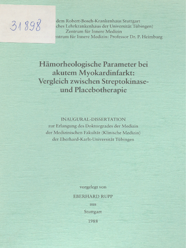 Hamorheologische Parameter bei akutem Myokardinfarkt: Vergleich zwischen Streptokinase- und Placebotherapie