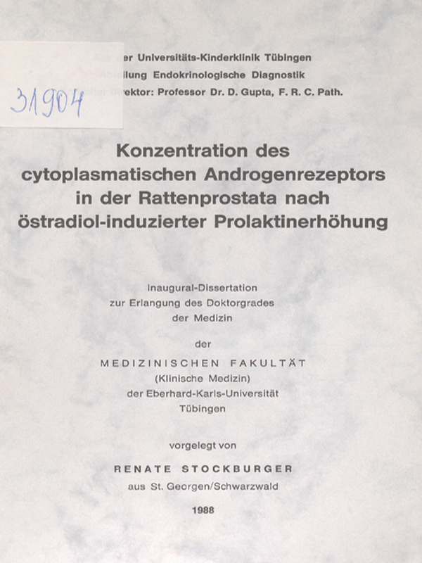 Konzentration des cytoplasmatischen Androgenrezeptors in der Rattenprostata nach ostradiol-induzierter Prolaktinerhohung